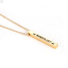 Pendentif de charme de mode Collier de barre verticale en acier inoxydable gravé Dainty